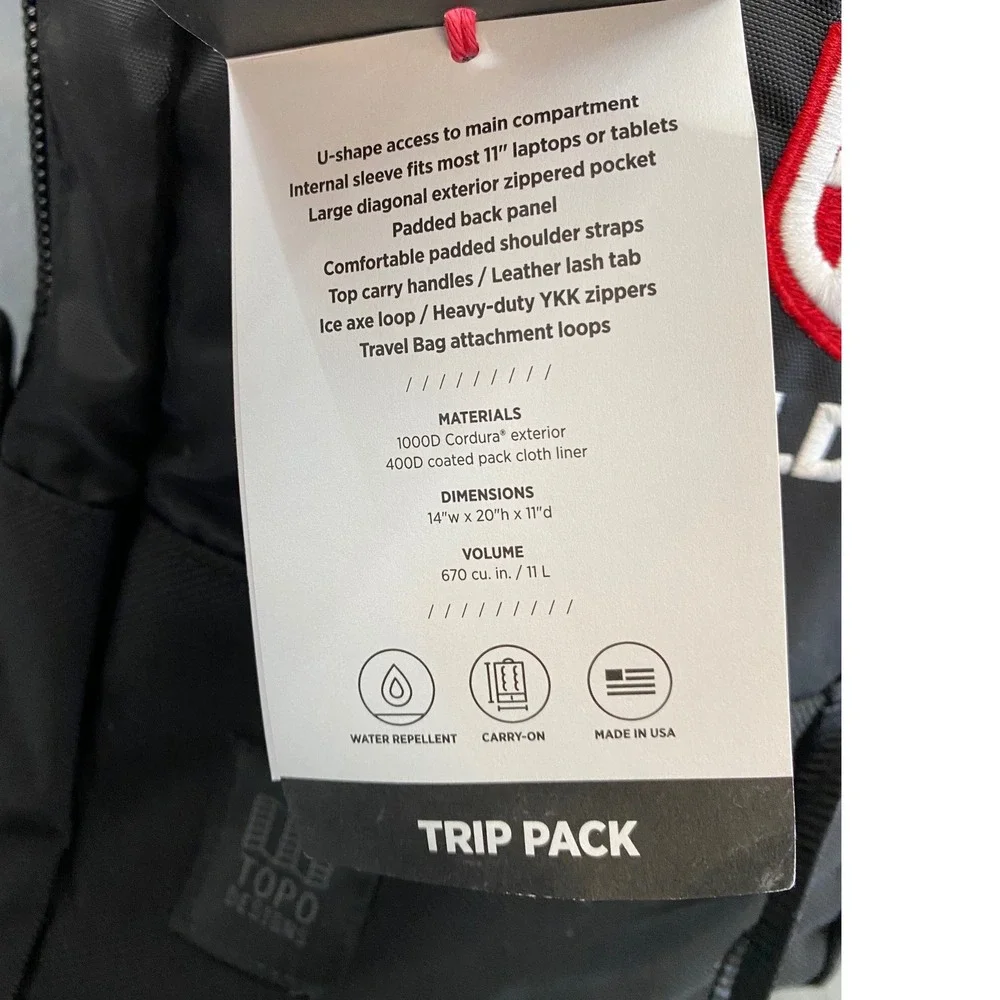 Topo Designs TRIP Pack Black Cordura Backpack Bolder BG Logo US Made NWT